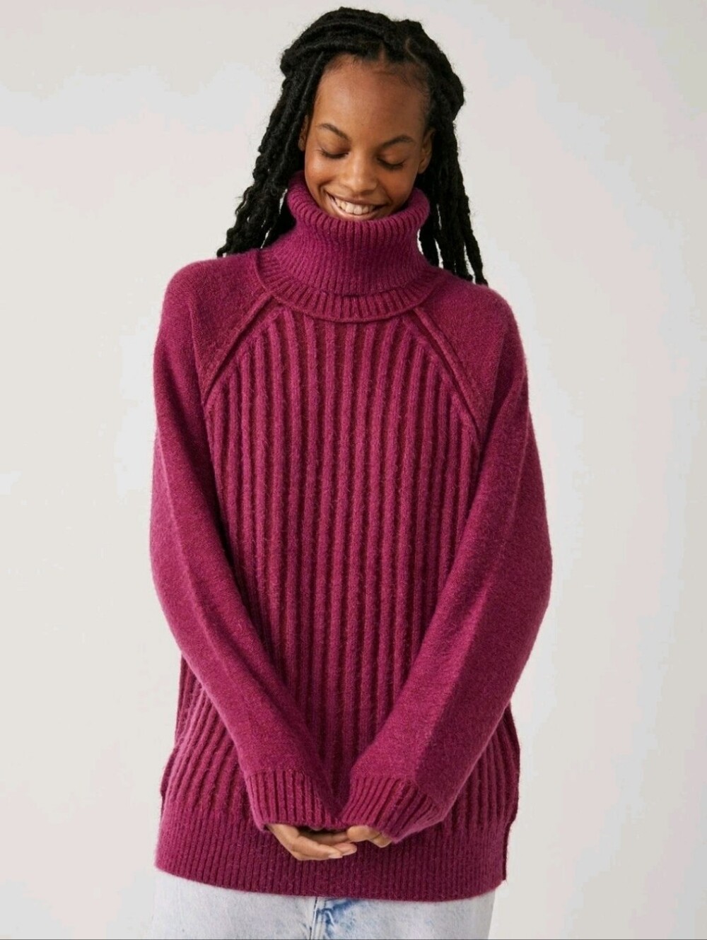 Free People Big City Turtleneck Sweater Mulberry Size Large